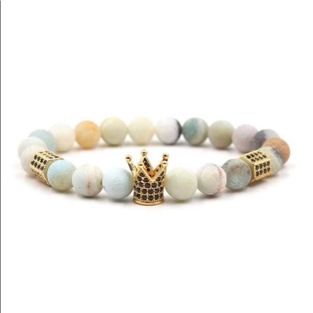 Frosted Stone Crown Natural Stone Bead Bracelet